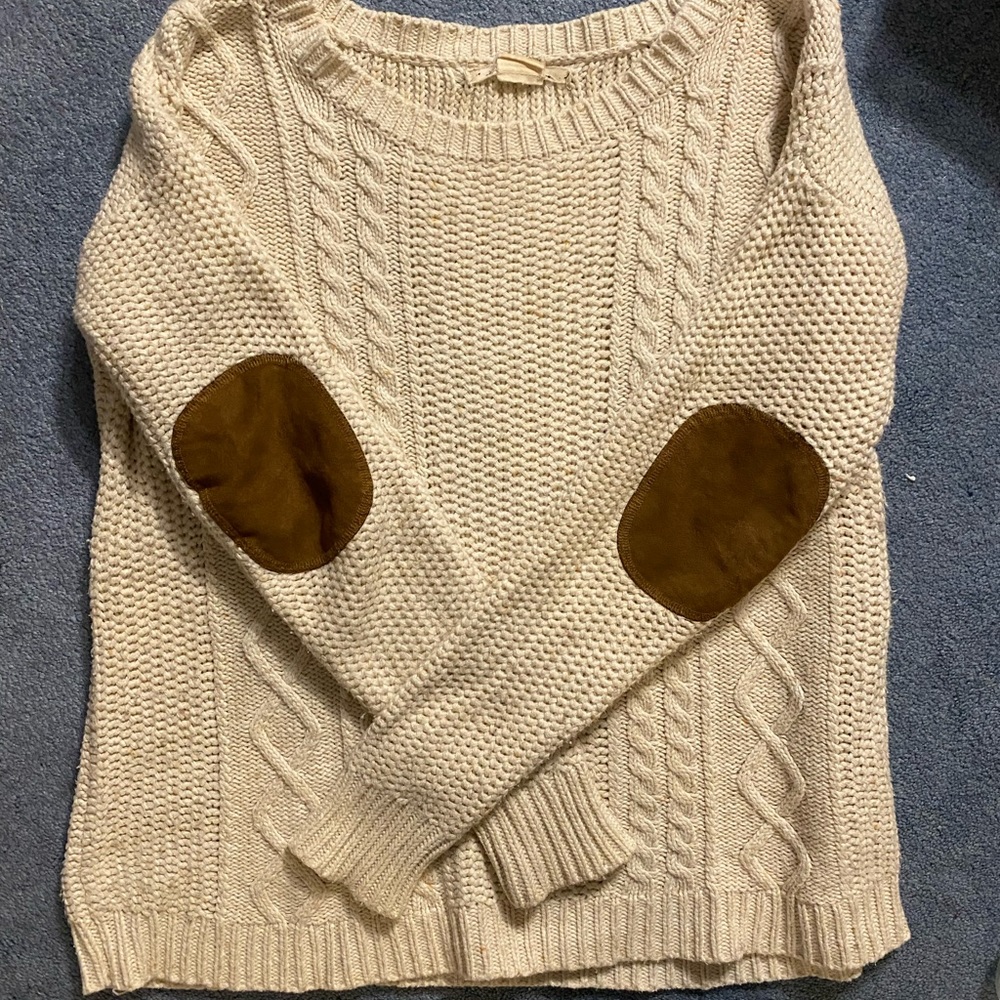Urban outfitters white sweater with suede patches